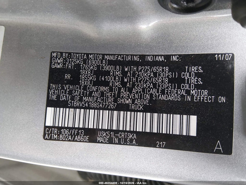 2008 Toyota Tundra SR5 5.7L V8 photo 9