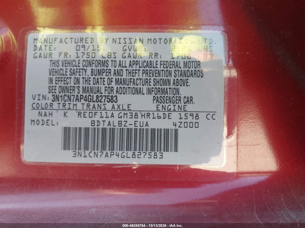 2016 Nissan Versa 1.6 S/1.6 S+/1.6 SL/1.6 SV photo 9
