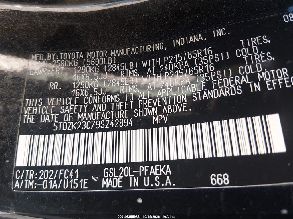 2009 Toyota Sienna LE photo 9