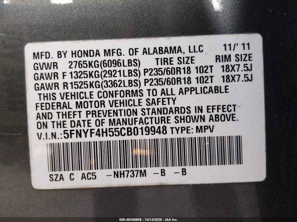 2012 Honda Pilot EX-L photo 9
