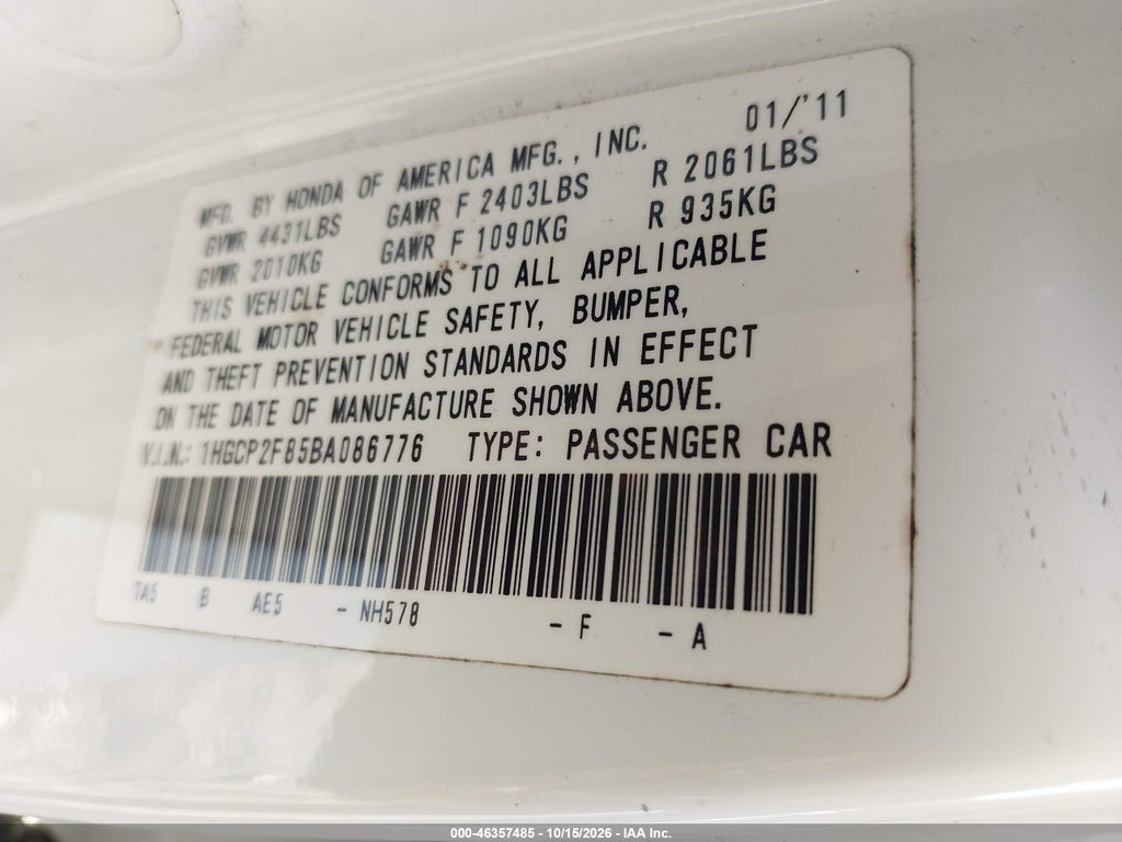 2011 Honda Accord 2.4 EX-L photo 9