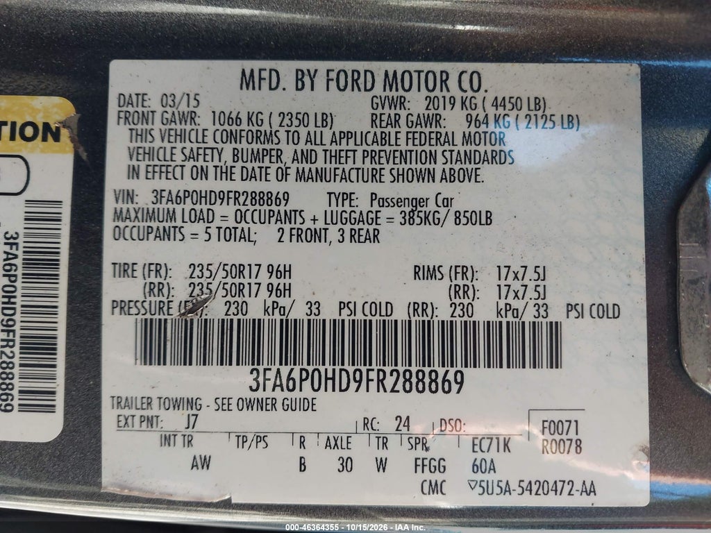 2015 Ford Fusion SE photo 9