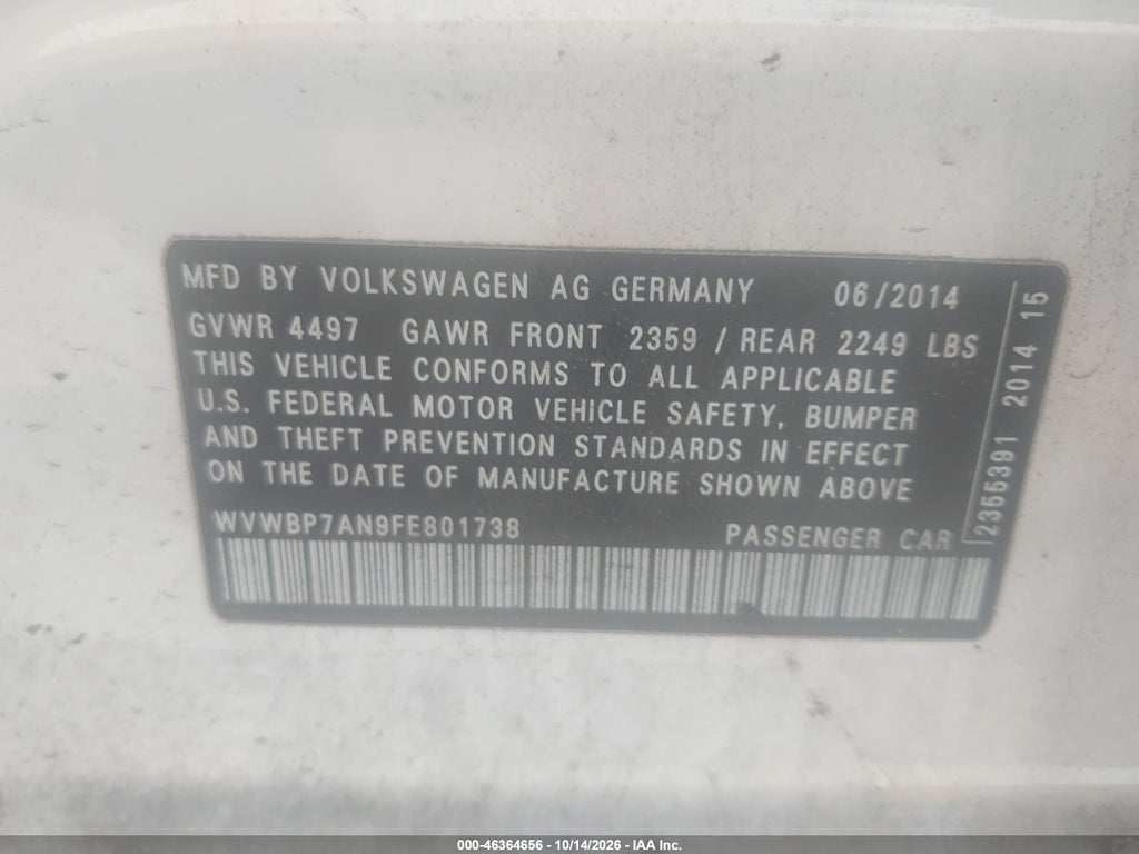 2015 Volkswagen CC 2.0T Sport photo 9