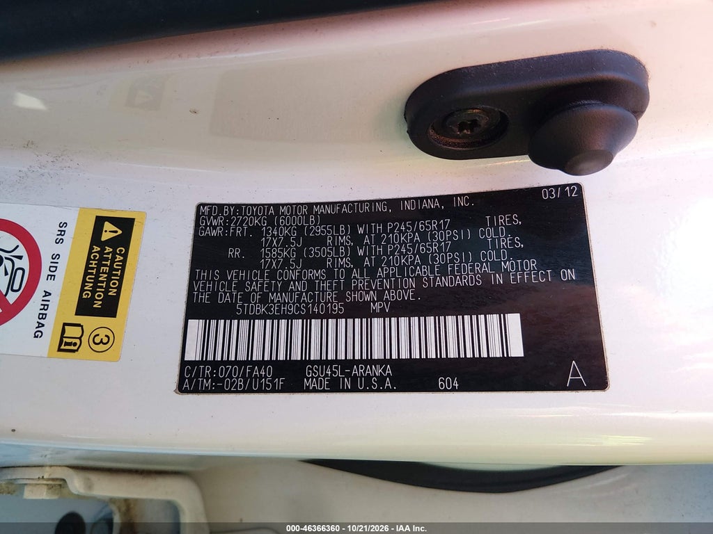 2012 Toyota Highlander Base V6 photo 9