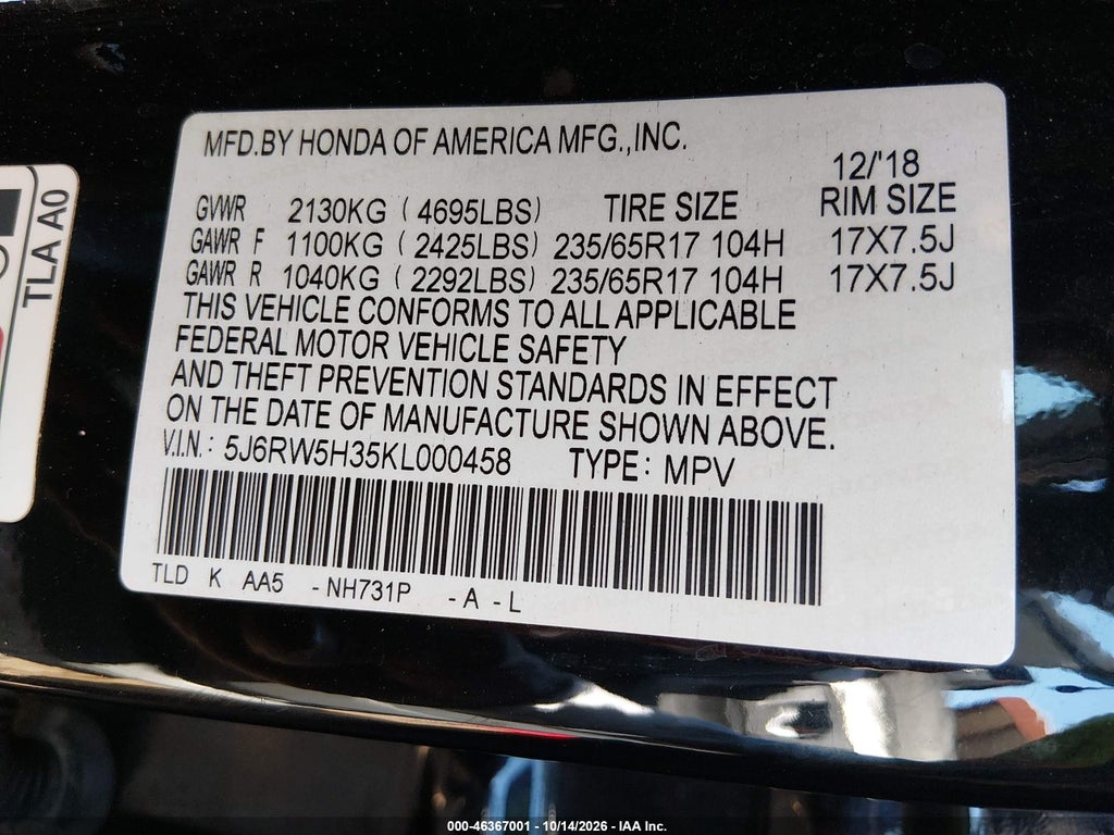 2019 Honda CR-V LX photo 9