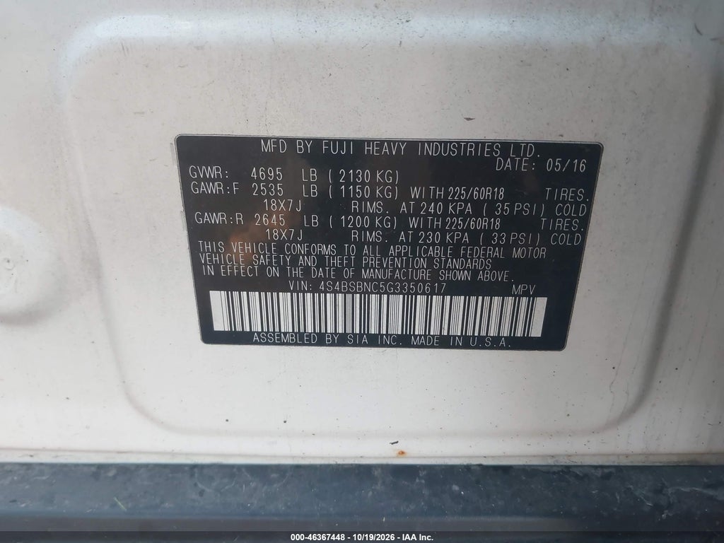 2016 Subaru Outback 2.5I Limited photo 9