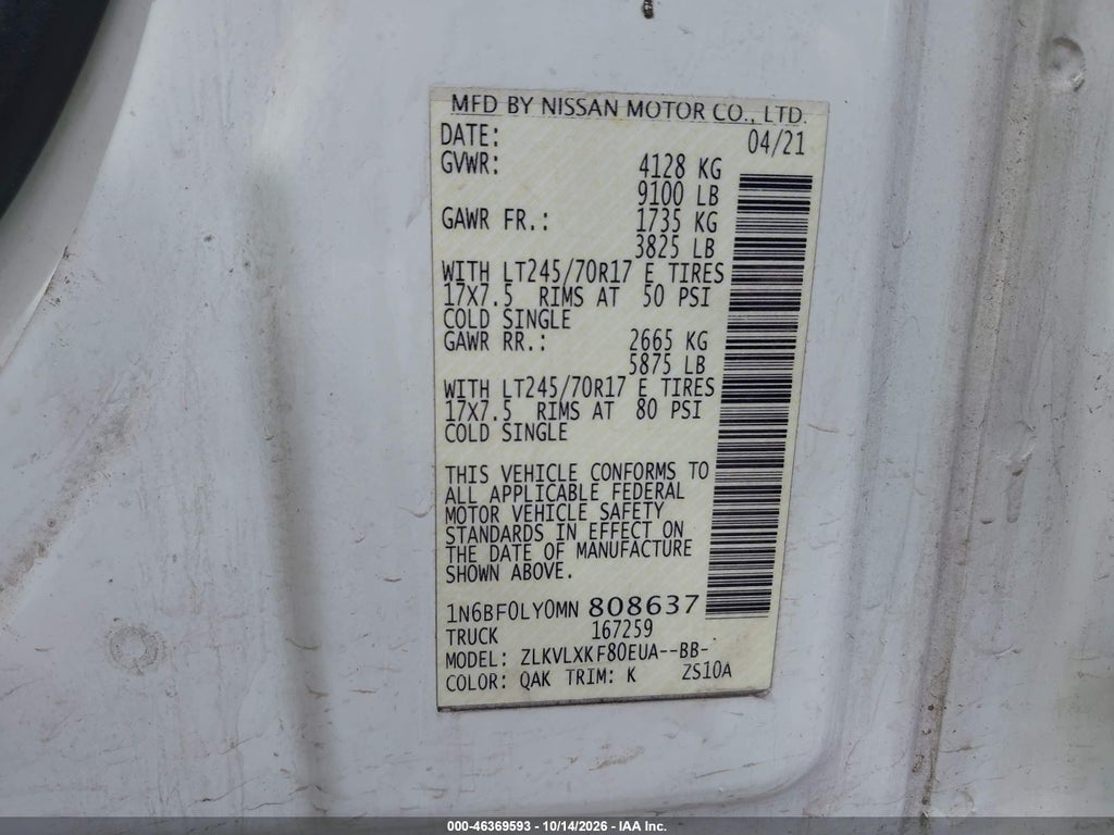 2021 Nissan NV Cargo NV2500 HD SV High Roof V6 photo 9