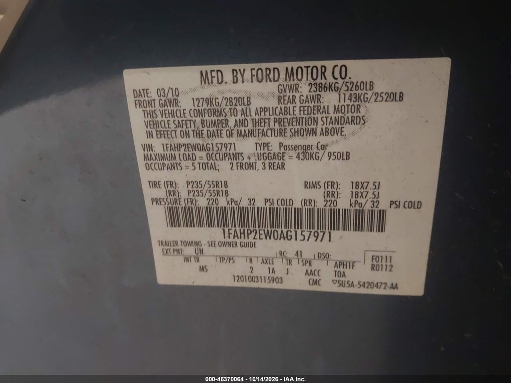 2010 Ford Taurus SEL photo 9