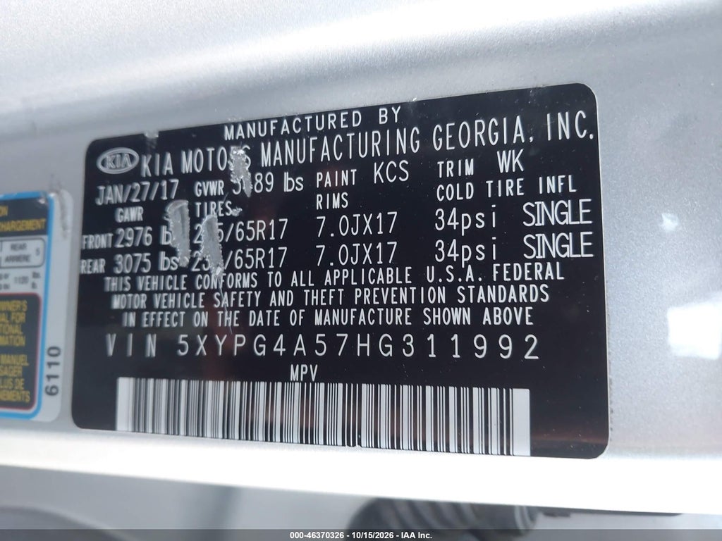 2017 Kia Sorento 3.3L LX photo 9
