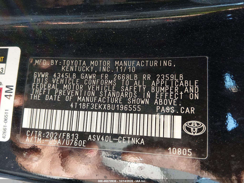 2011 Toyota Camry LE photo 9