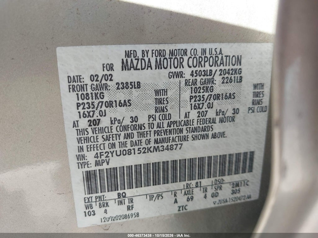 2002 Mazda Tribute ES V6/LX V6 photo 9