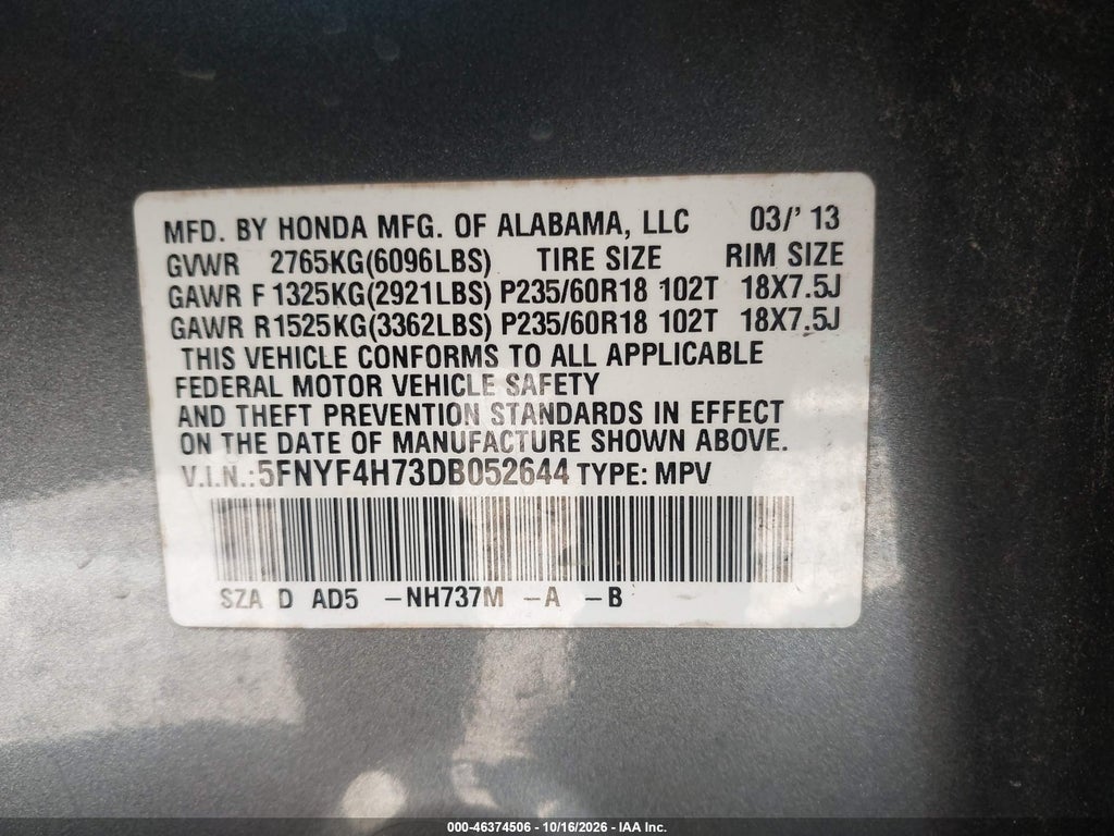 2013 Honda Pilot EX-L photo 9