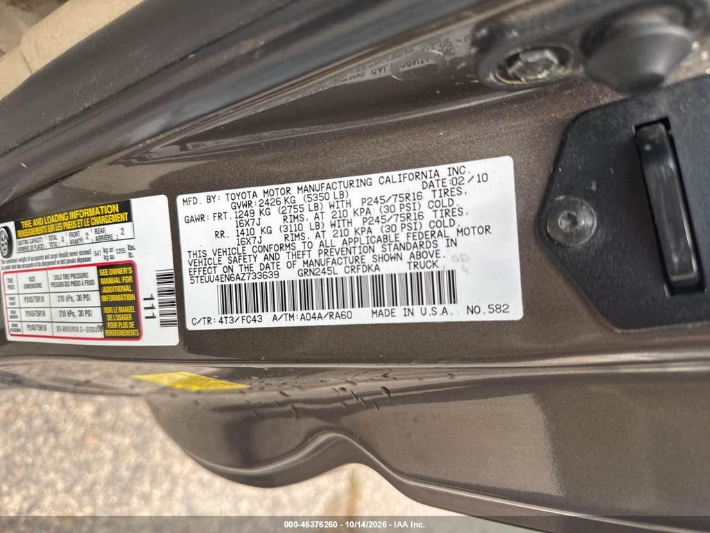 2010 Toyota Tacoma Base V6 photo 9