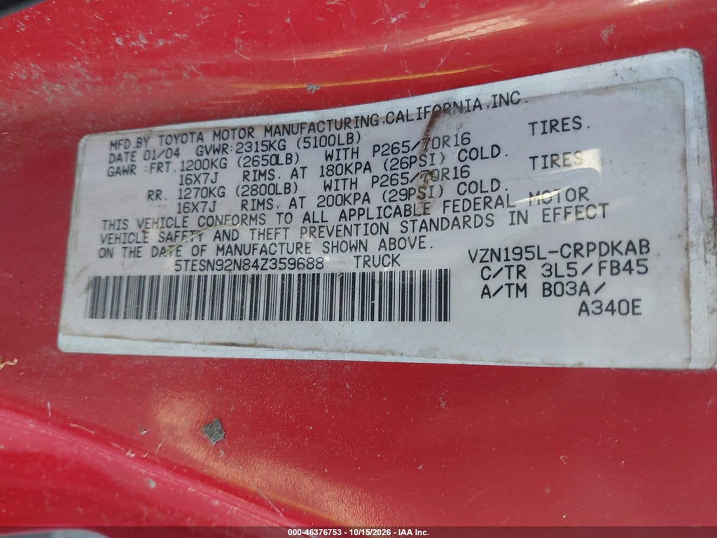 2004 Toyota Tacoma Prerunner V6 photo 9