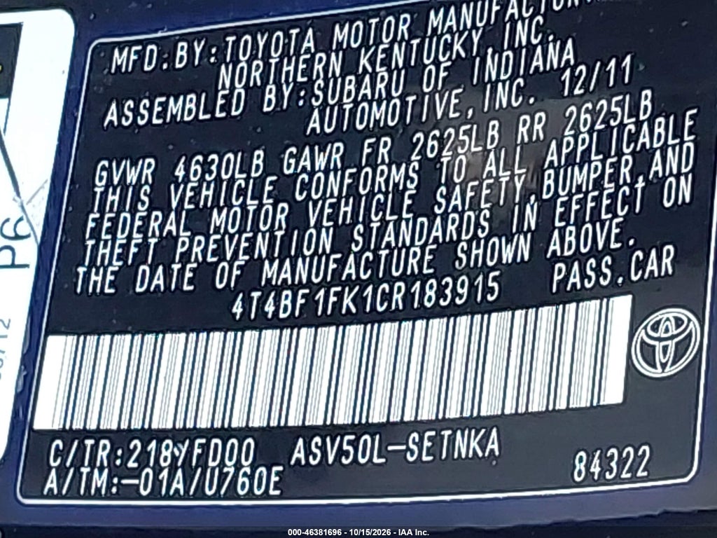2012 Toyota Camry LE photo 9