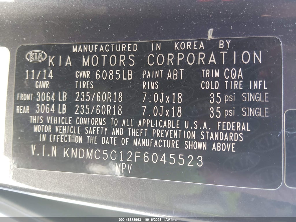 2015 Kia Sedona EX photo 9