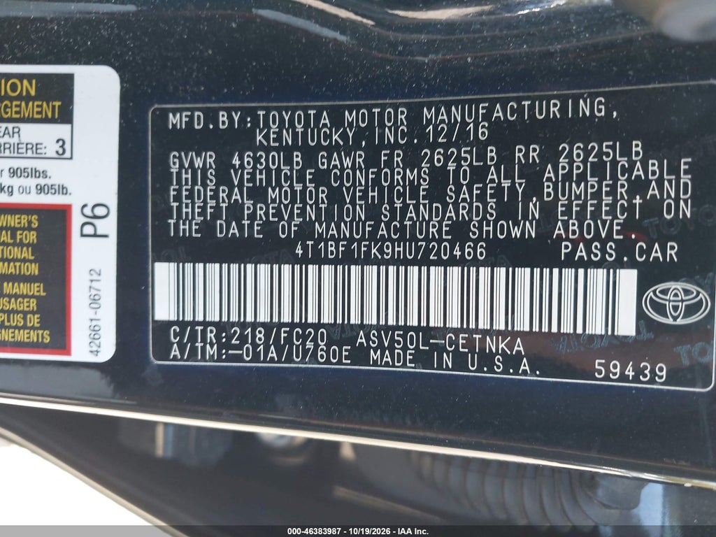 2017 Toyota Camry LE photo 9