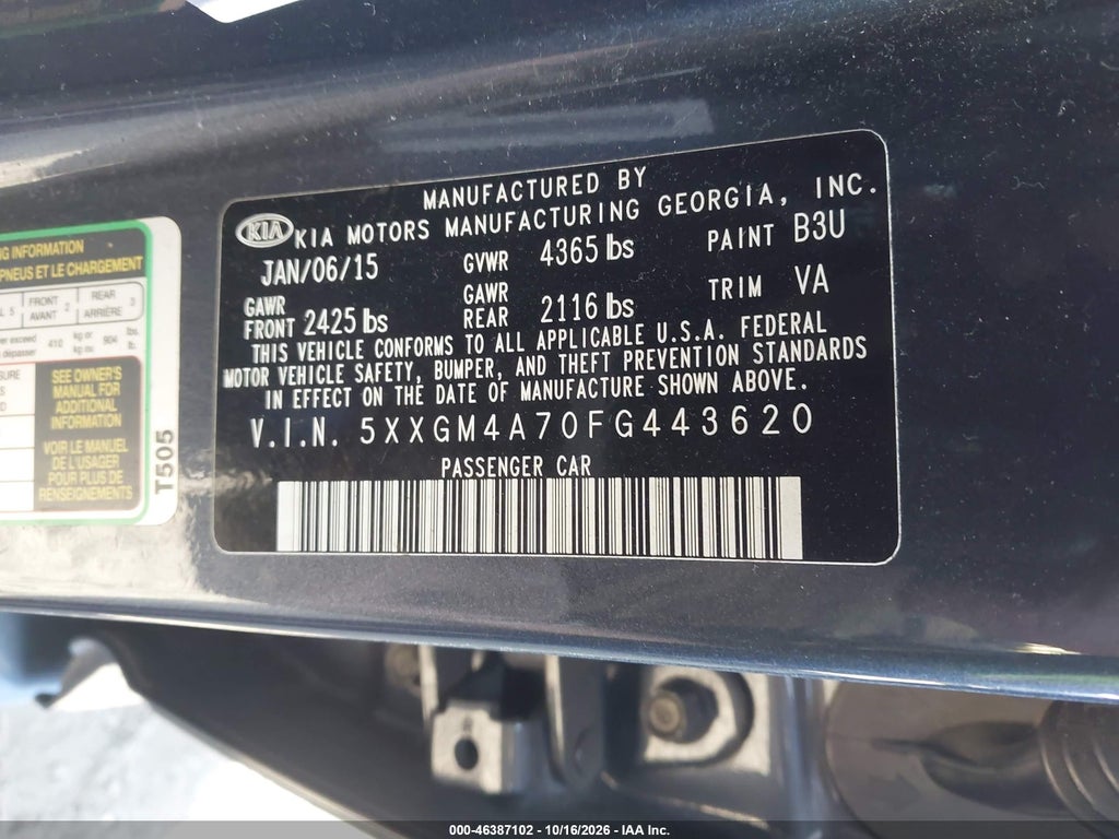 2015 Kia Optima LX photo 9