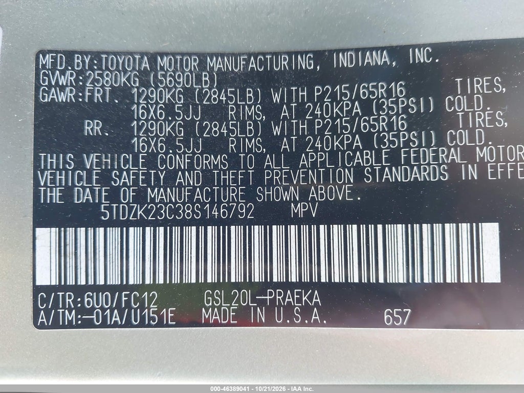 2008 Toyota Sienna LE photo 9