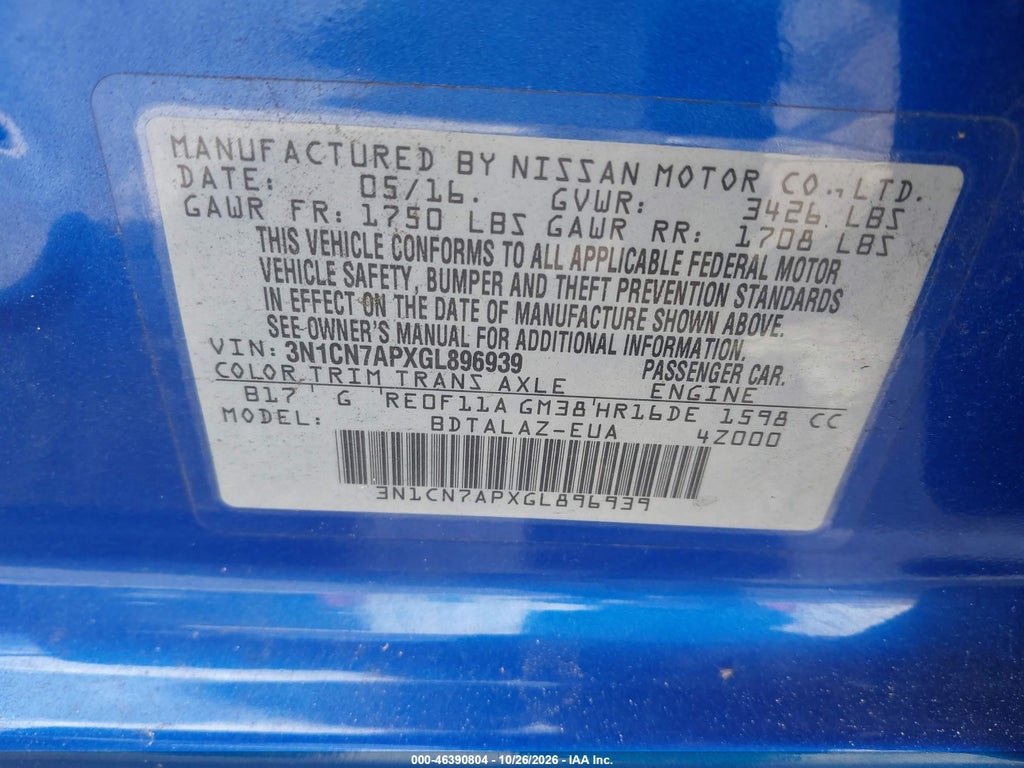 2016 Nissan Versa 1.6 S+ photo 9