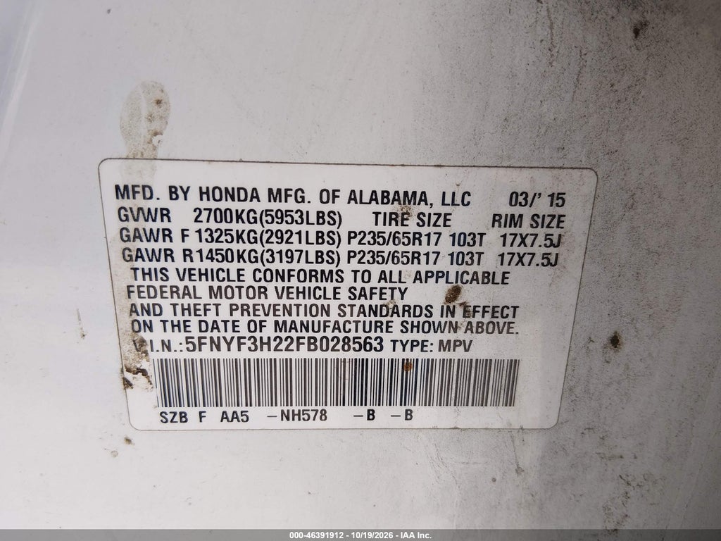 2015 Honda Pilot LX photo 9