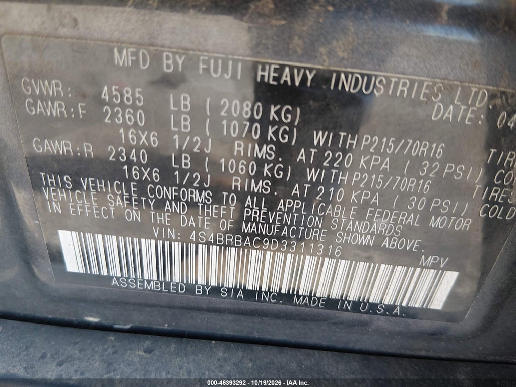 2013 Subaru Outback 2.5I photo 9