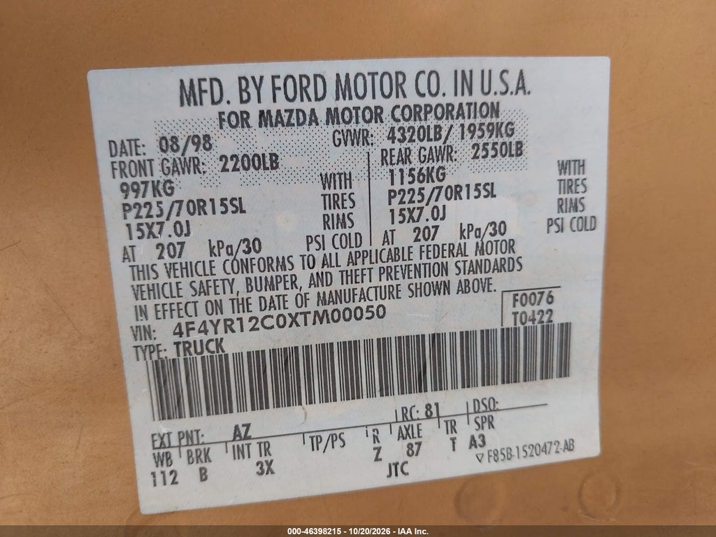 1999 Mazda B2500 SE/SX/TL photo 9