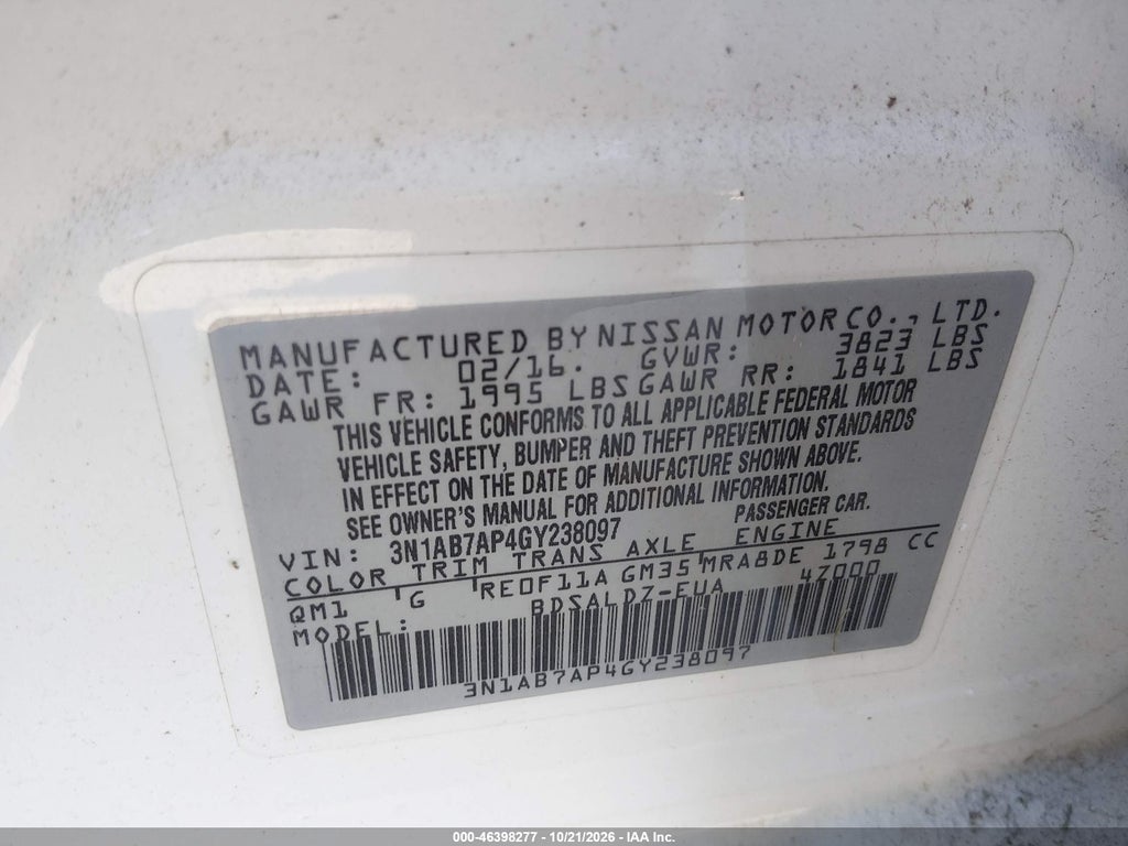 2016 Nissan Sentra Fe+ S/S/SL/SR/SV photo 9