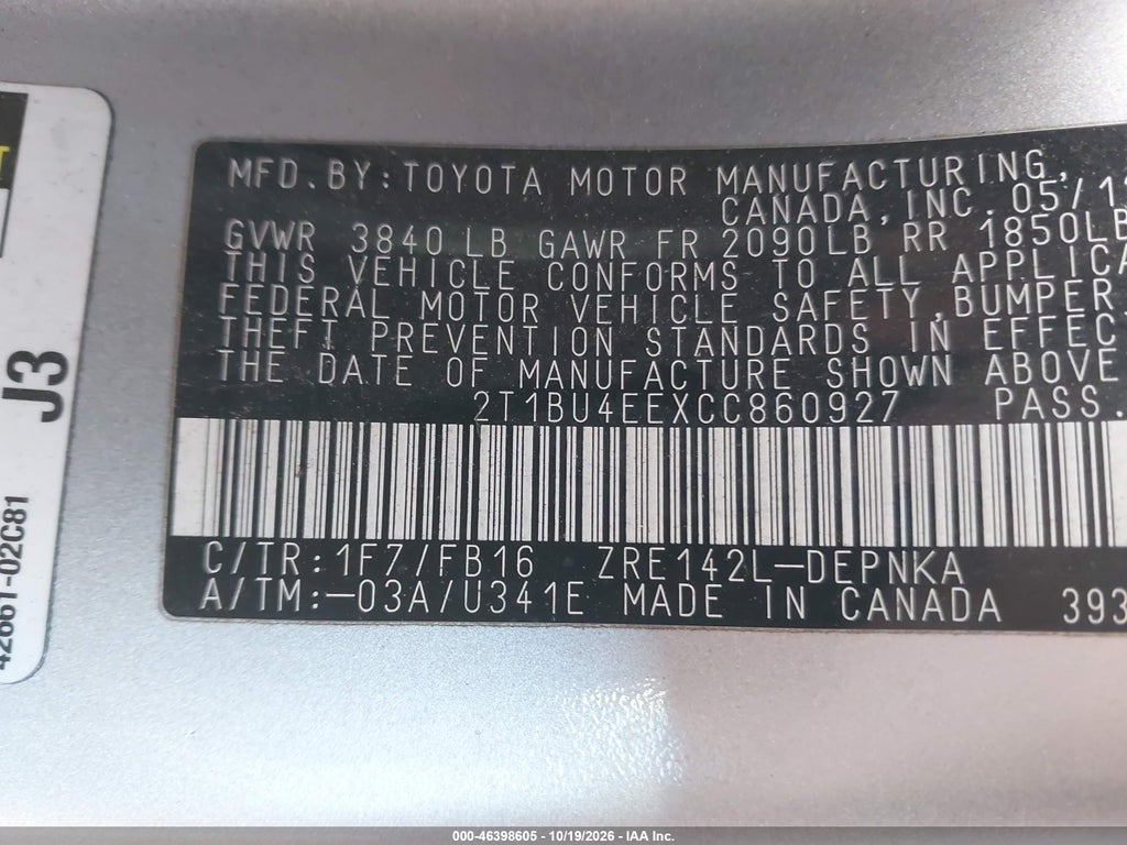 2012 Toyota Corolla LE photo 9