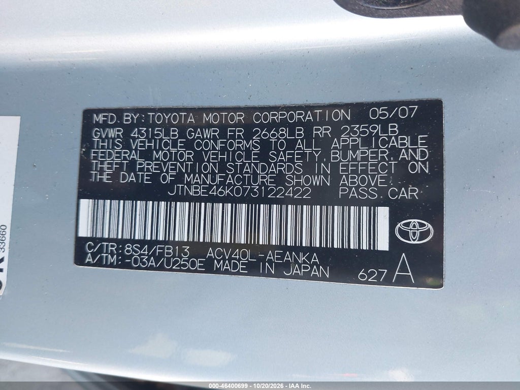 2007 Toyota Camry LE photo 9