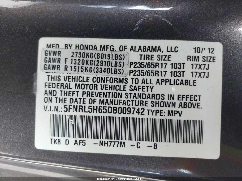 2013 Honda Odyssey EX-L photo 9