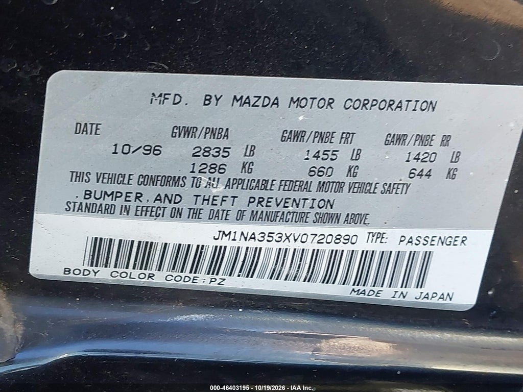 1997 Mazda MX-5 Miata Leather PKG/M Edition/Popular Equipment PKG/R Pkg./STO/Touring PKG photo 9