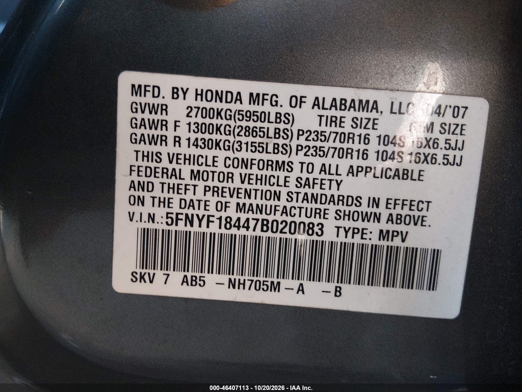 2007 Honda Pilot EX photo 9
