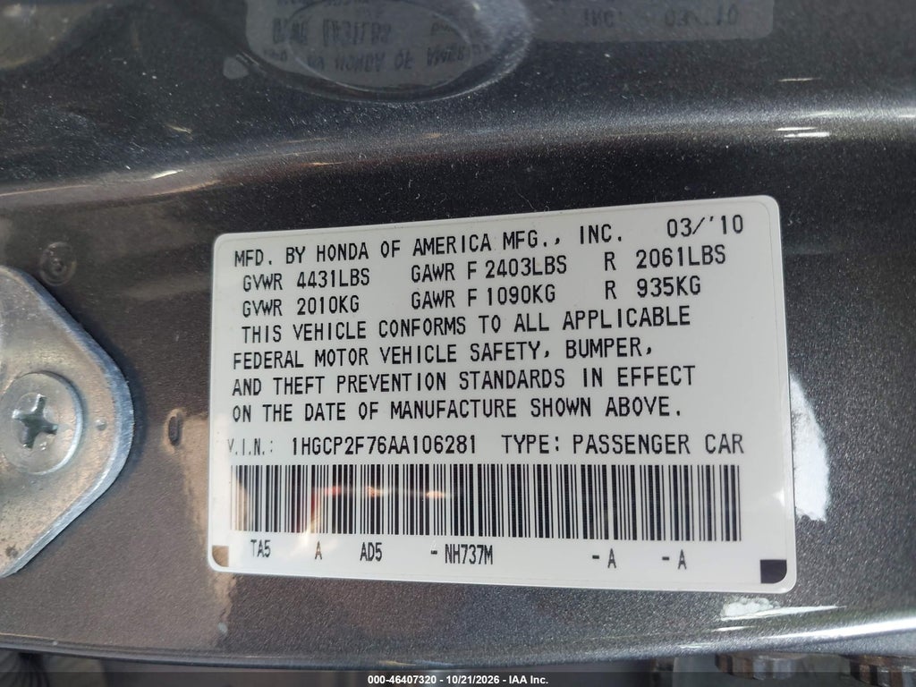 2010 Honda Accord 2.4 EX photo 9