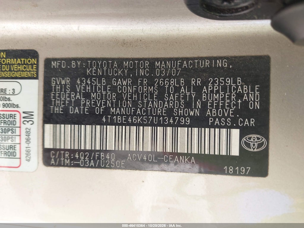2007 Toyota Camry LE photo 9