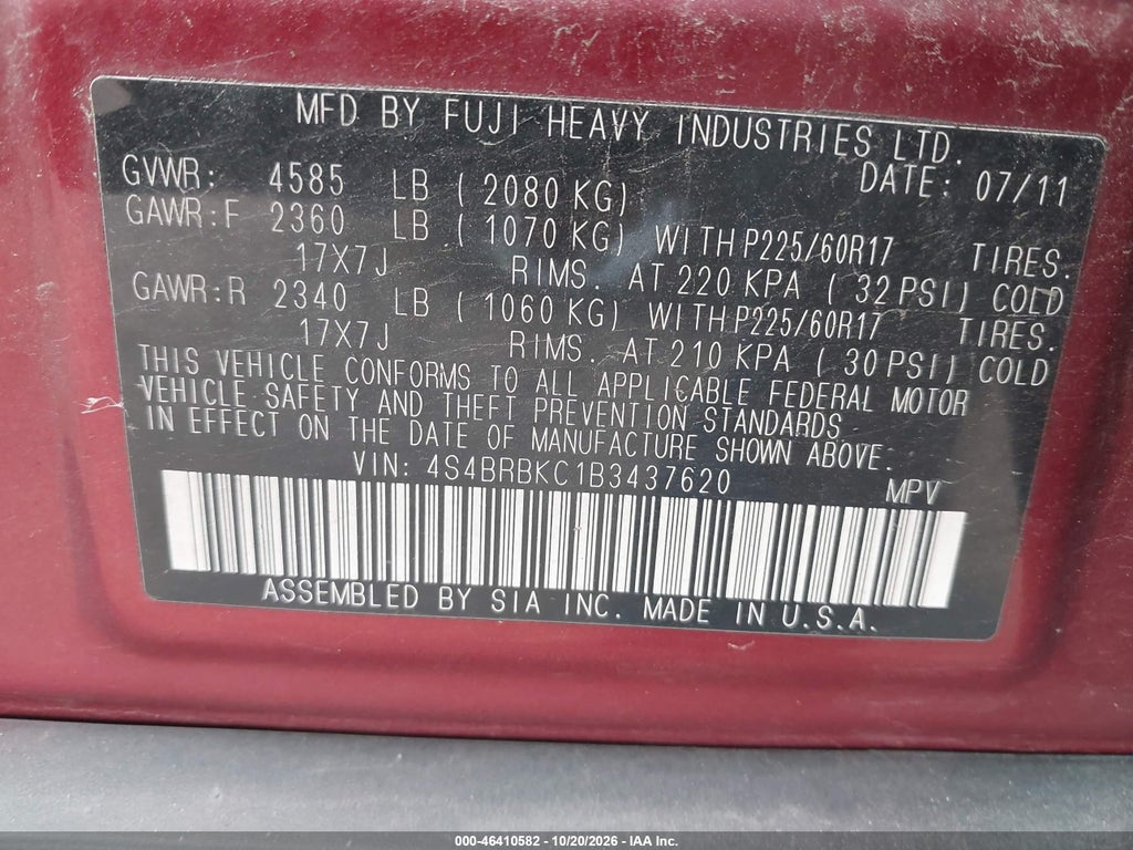 2011 Subaru Outback 2.5I Limited photo 9