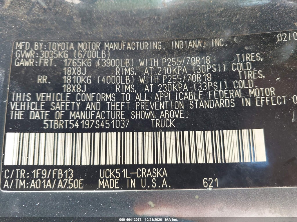 2007 Toyota Tundra SR5 4.7L V8 photo 9