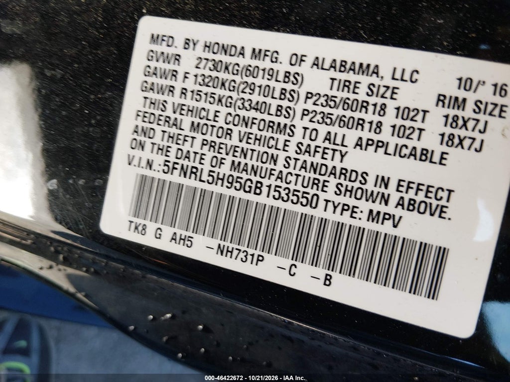 2016 Honda Odyssey Touring/Touring Elite photo 9
