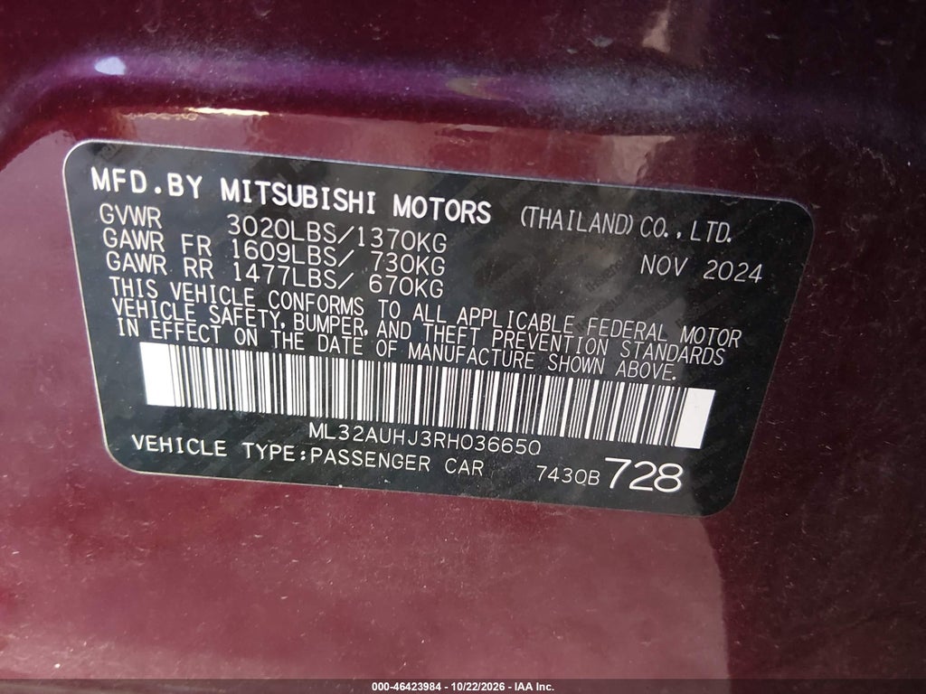 2024 Mitsubishi Mirage ES/LE photo 9