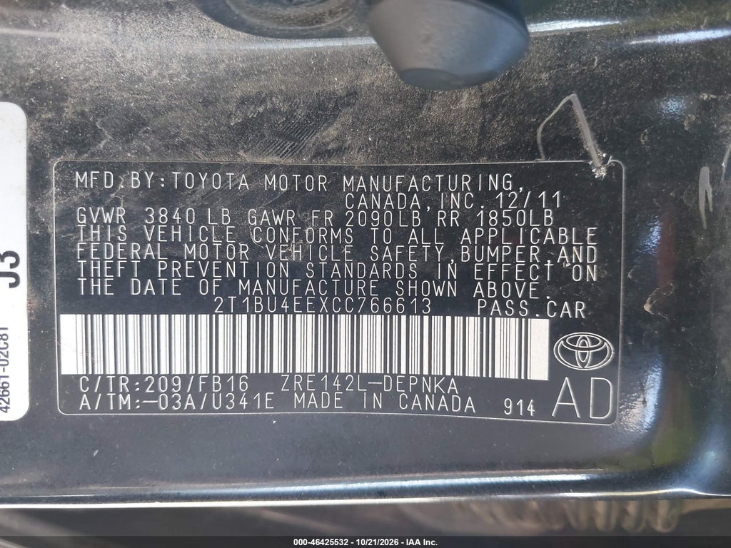 2012 Toyota Corolla LE photo 9