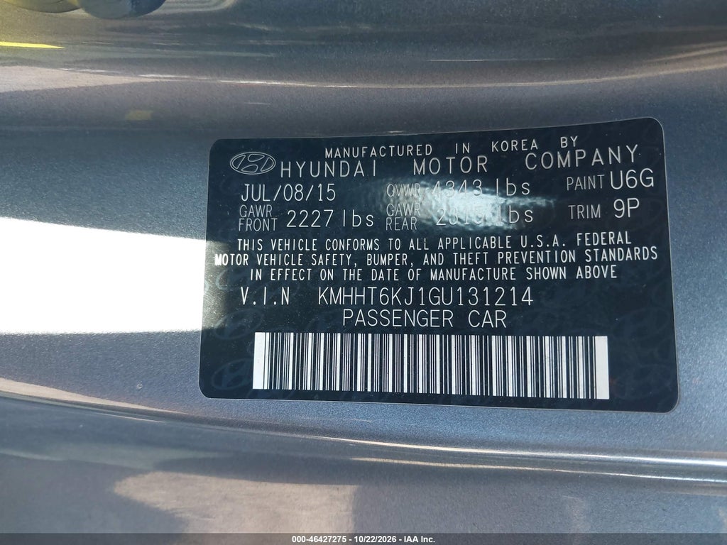 2016 Hyundai Genesis 3.8 Base photo 9