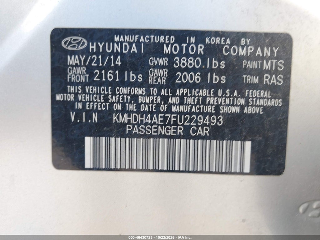 2015 Hyundai Elantra SE (ulsan Plant) photo 9