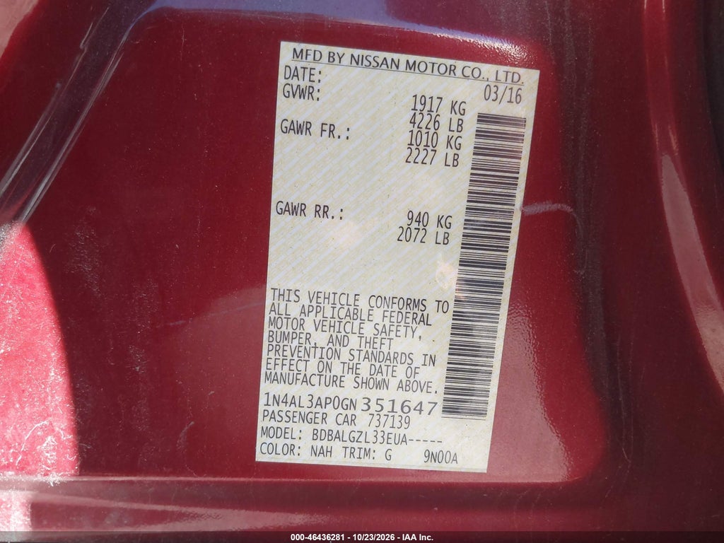 2016 Nissan Altima 2.5/2.5 S/2.5 SL/2.5 SR/2.5 SV photo 9