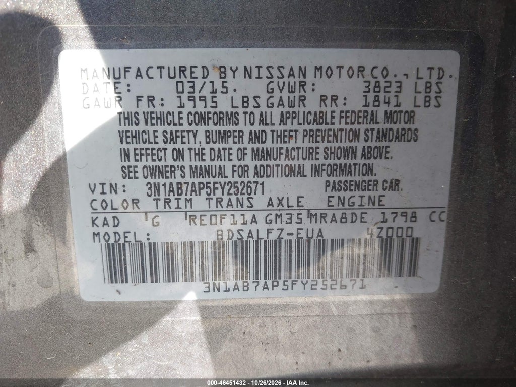 2015 Nissan Sentra Fe+ S/S/SL/SR/SV photo 9