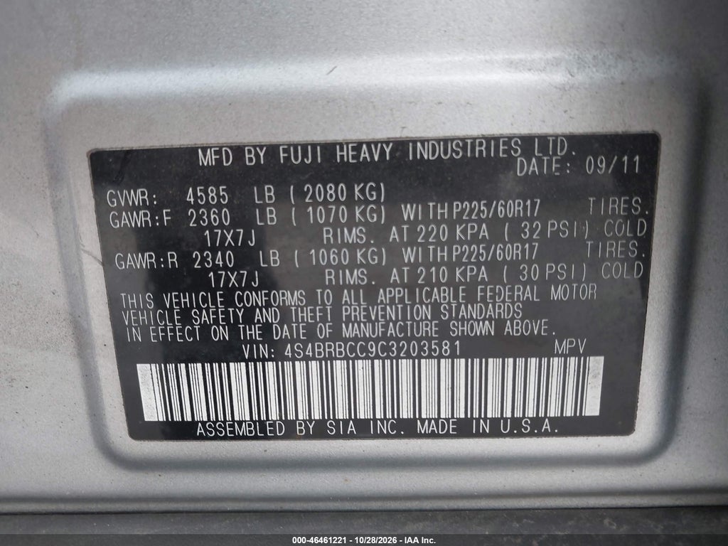 2012 Subaru Outback 2.5I Premium photo 9