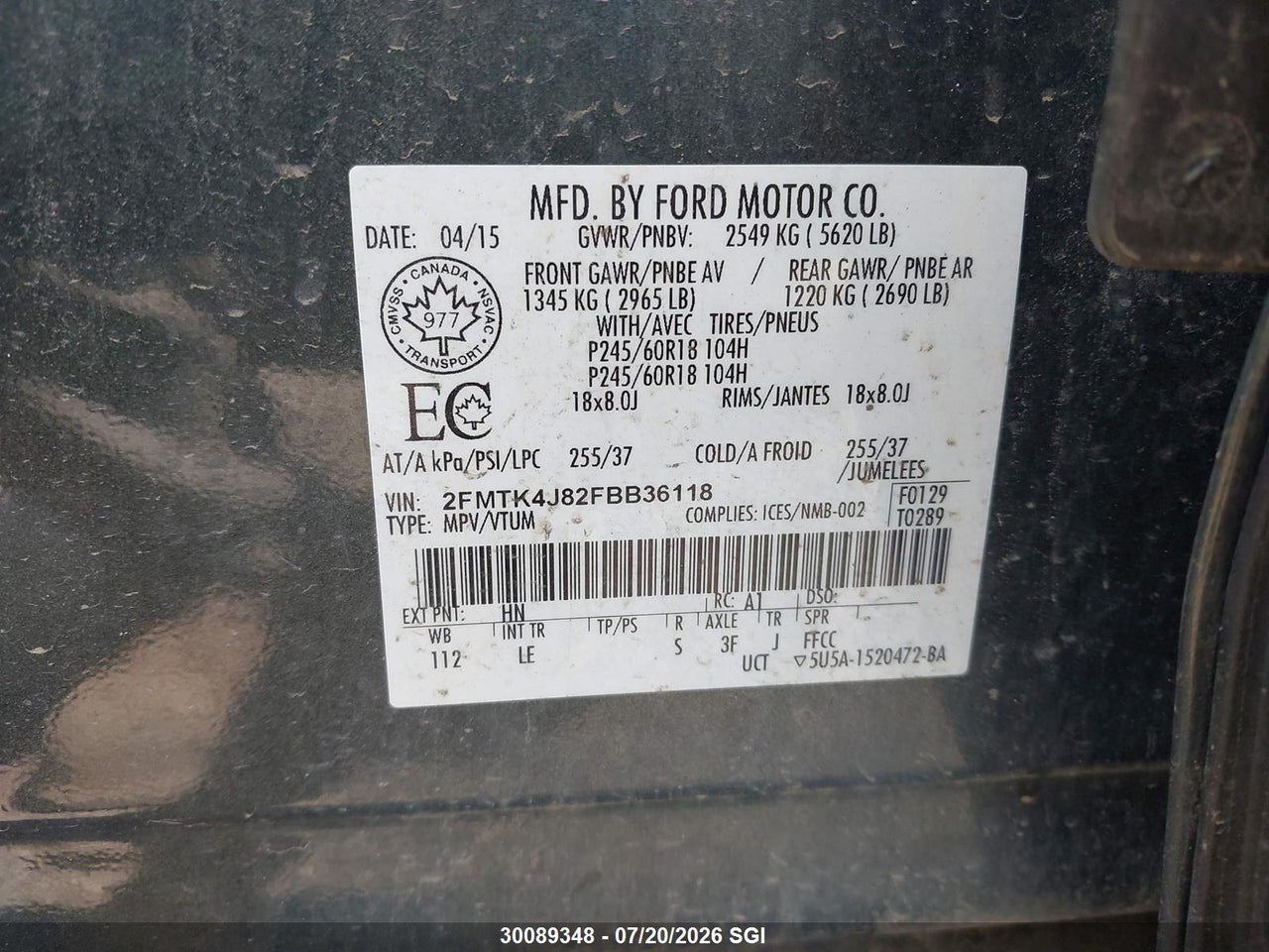 2015 FORD EDGE SEL thumbnail 10