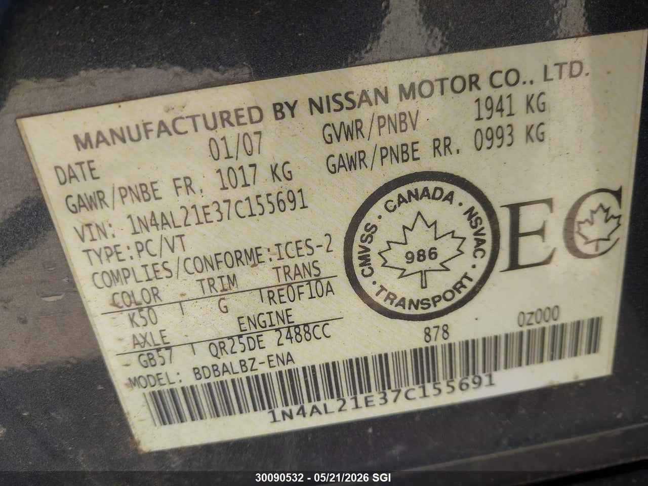 2007 NISSAN ALTIMA 2.5 S thumbnail 10