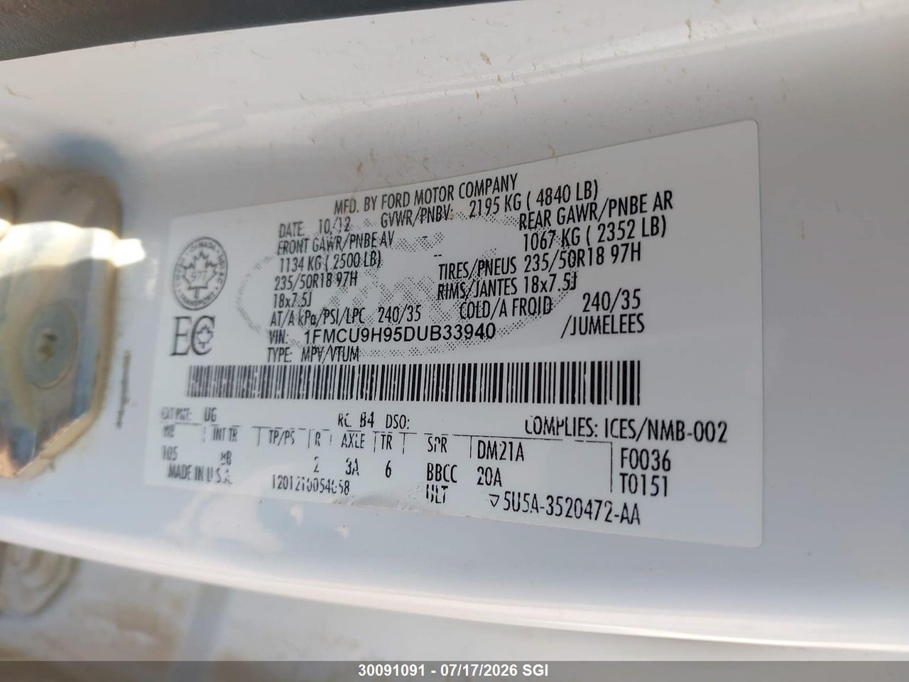 2013 FORD ESCAPE SEL thumbnail 10