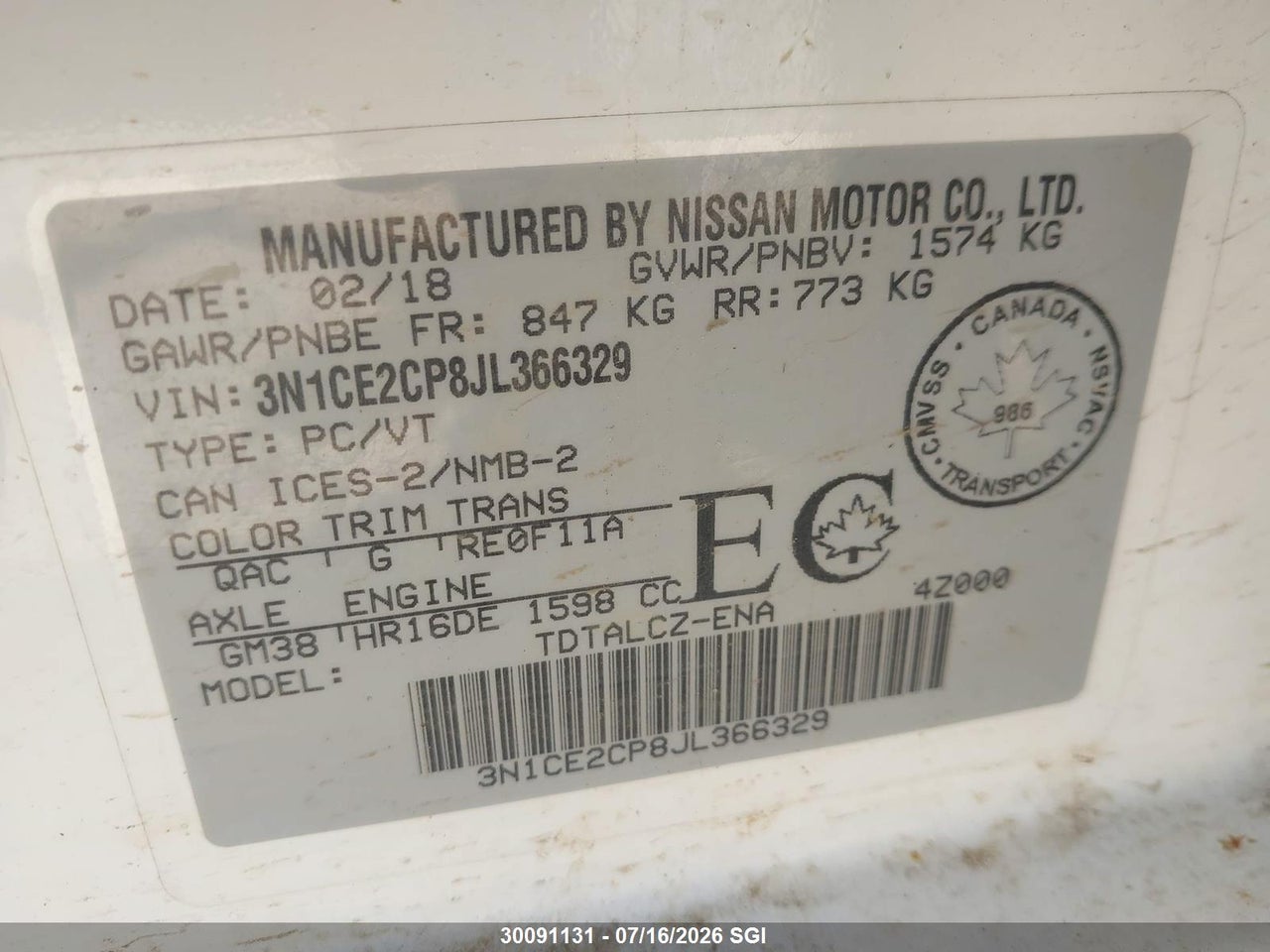 2018 NISSAN VERSA NOTE S/SR/SV thumbnail 10