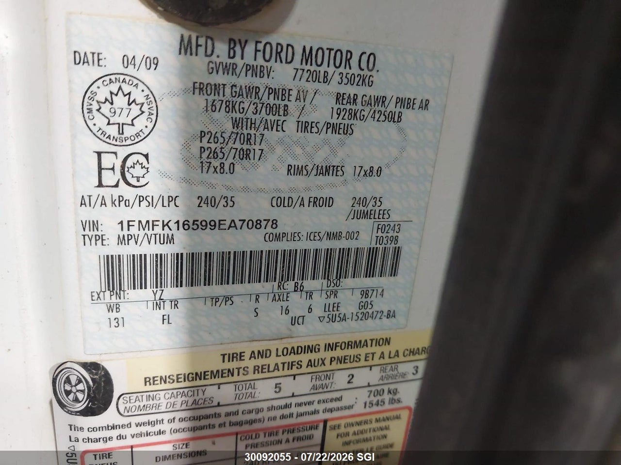 2009 FORD EXPEDITION EL XLT thumbnail 10